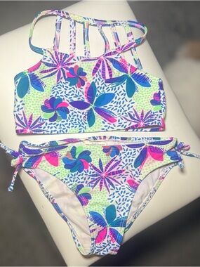 Girls 4/5 Floral Strappy Tankini Swimsuit